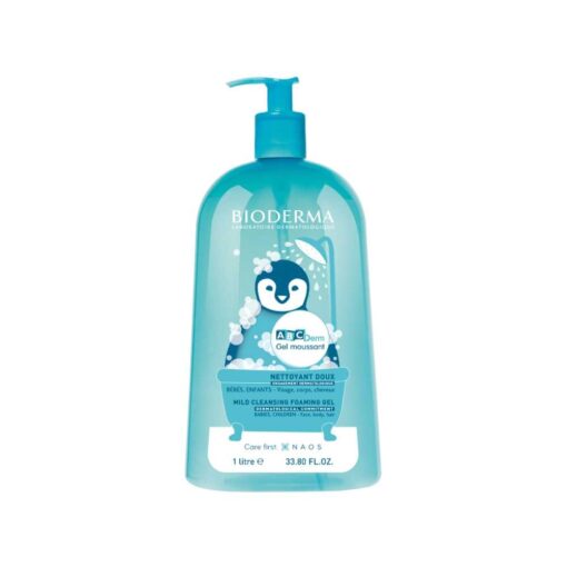 Bioderma ABCDerm Foaming Gel - Mild & Soap-Free Baby Cleanser for Face & Body, 1L, EN/FR/ES, Case of 6